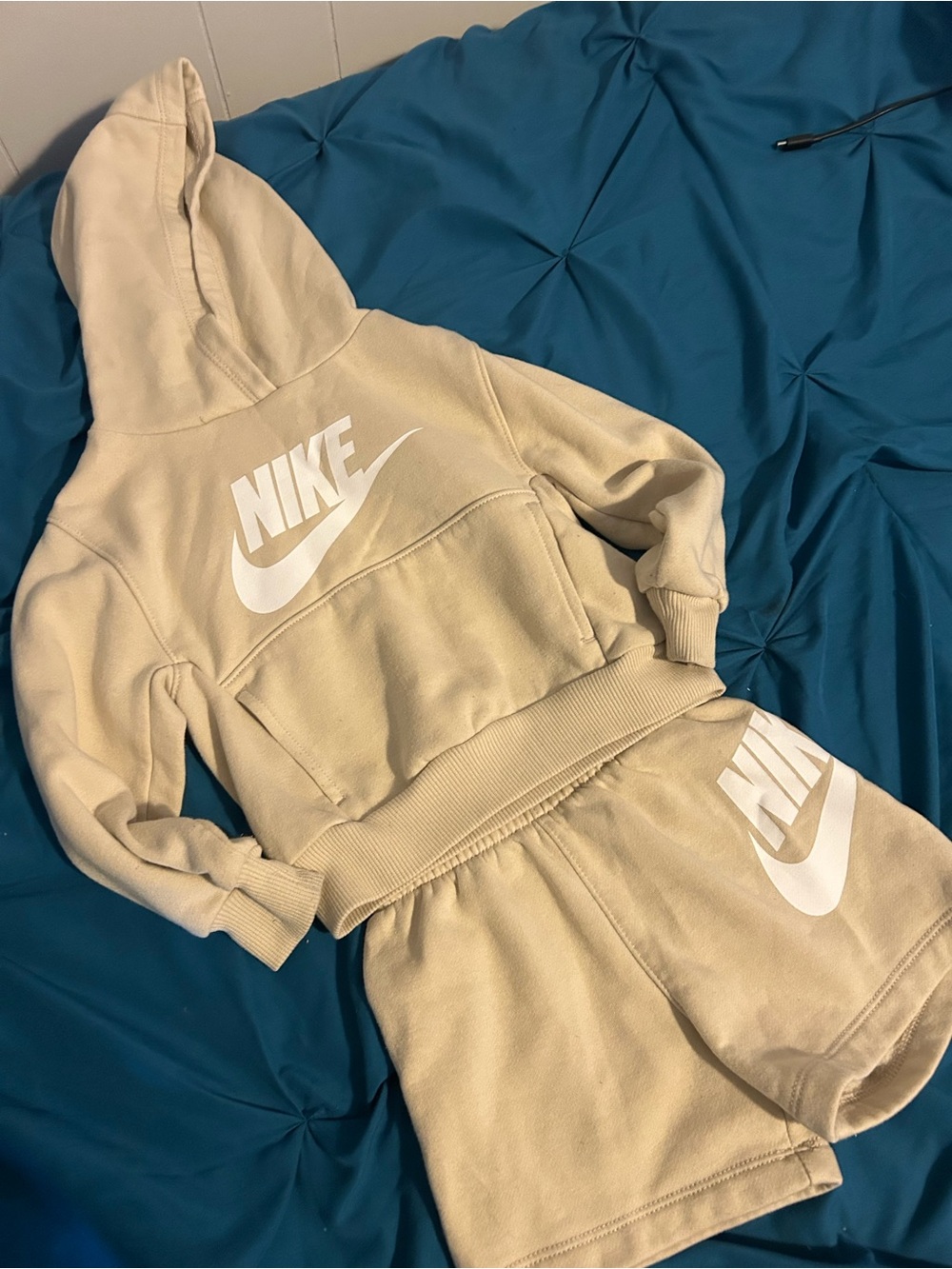 Nike Kids Tan Hoodie & Shorts Set with White Logo